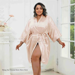 KissICON Dark Champagne / One Size Plus Size Women Robe Half Sleeve Bathrobe Kimono