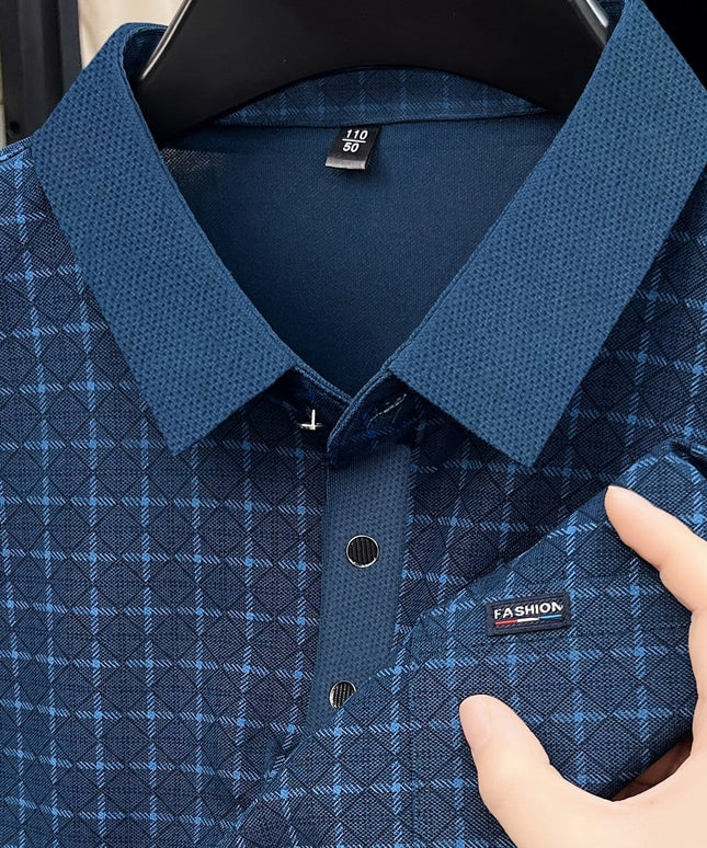 KissICON Dark Cyan / UK 34 Mens Breathable Summer Plaid Sport Polo Shirt