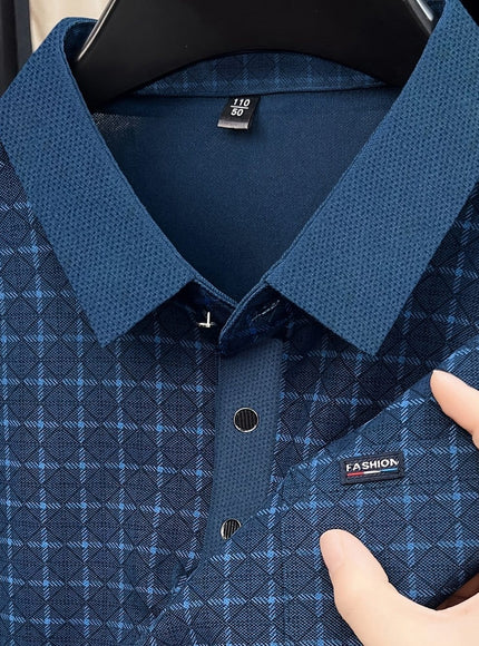 KissICON Dark Cyan / UK 38 Mens Breathable Summer Plaid Sport Polo Shirt