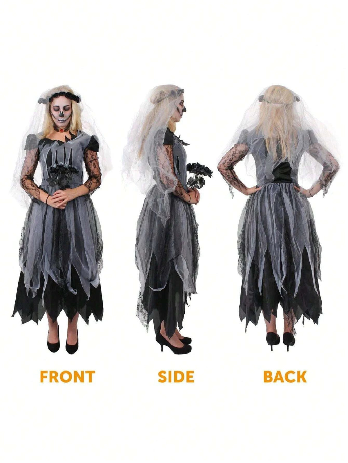 KissICON Dark Gothic Corpse Bride Halloween Costume with Veil