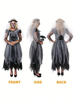 KissICON Dark Gothic Corpse Bride Halloween Costume with Veil