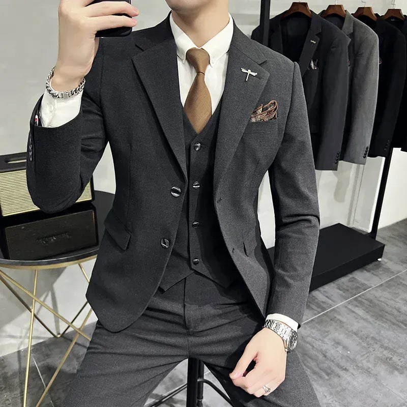 KissICON Dark Gray 2 buttons / Asia S (EUR XXXS) Luxury 3Piece Mens Casual Business Suit Set