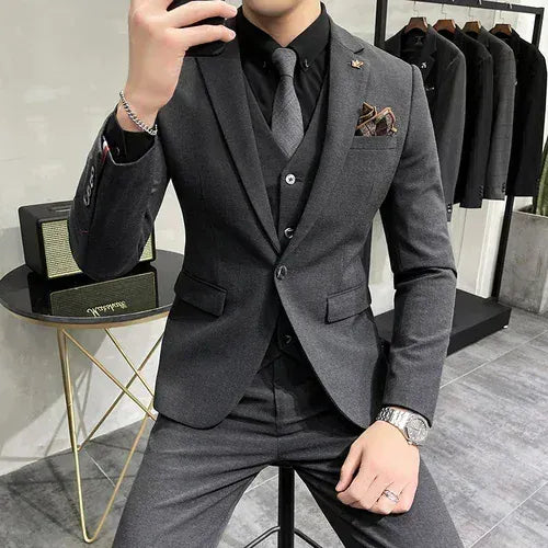 KissICON Dark Gray / Asia S (EUR XXXS) Luxury 3Piece Mens Casual Business Suit Set