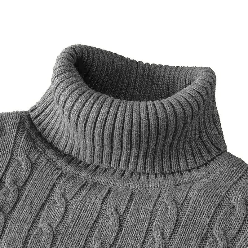 KissICON Dark Gray / L Mens Slim Fit Turtleneck Heavyweight Knitted Pullover Sweater