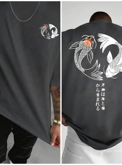 KissICON Dark Gray / S Harajuku Koi Cotton Tee Summer Style for Men