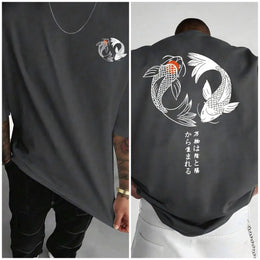 KissICON Dark Gray / S Harajuku Koi Cotton Tee Summer Style for Men