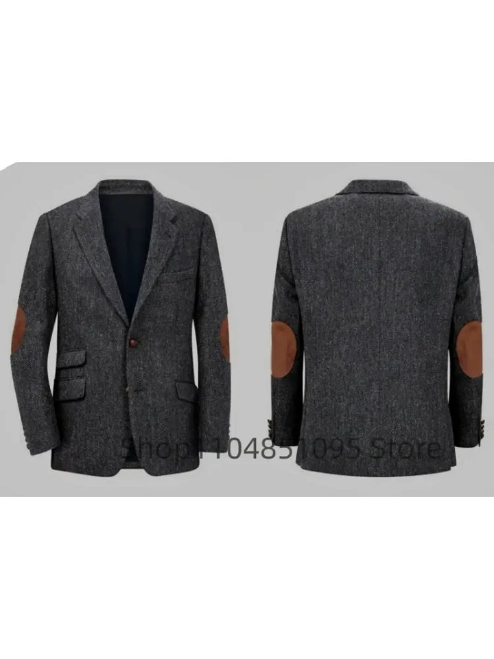 Mens Brown Herringbone Tweed Smart Casual Blazer Jacket