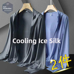 KissICON Dark gray + sky blue (two pieces) / M recommendation 40-47.5kg Mens Summer Ice Silk UV Fishing Jacket Lightweight Breathable Trendy