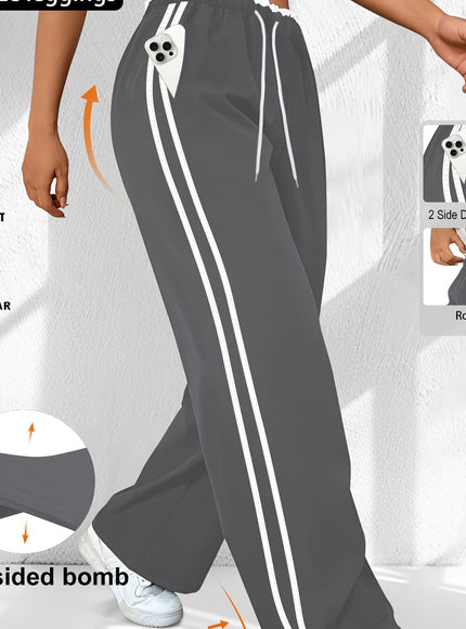 jkthpu-45 Dark Gray / UK 16 Plus Size High Stretch Straight Leg Trousers with Side Stripe – 6 Colours