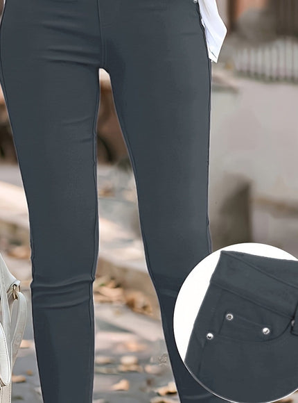 jkthpu-45 Dark Gray / UK 16 Women'S High-Waist Stretch Skinny Jeans with Metal Button
