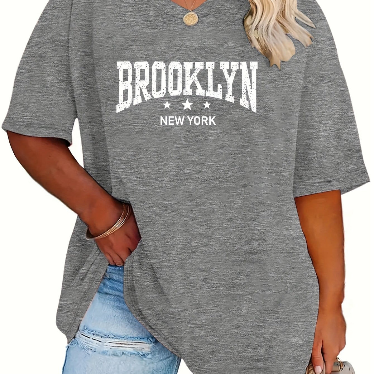 jkthpu-45 Dark Gray / UK 16 Women's Summer New Plus Size Fashion Letter Three-Star