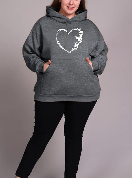 jkthpu-45 Dark Gray / UK 18 Cozy Plus Size Women's Hoodie with Heart &