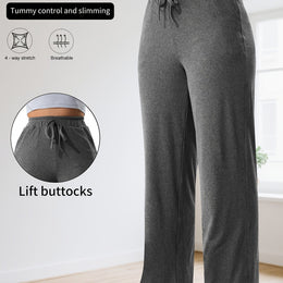 jkthpu-45 Dark Gray / UK 18 Plus Size High Stretch Wide Leg Palazzo Trousers – Lace-Up Waist
