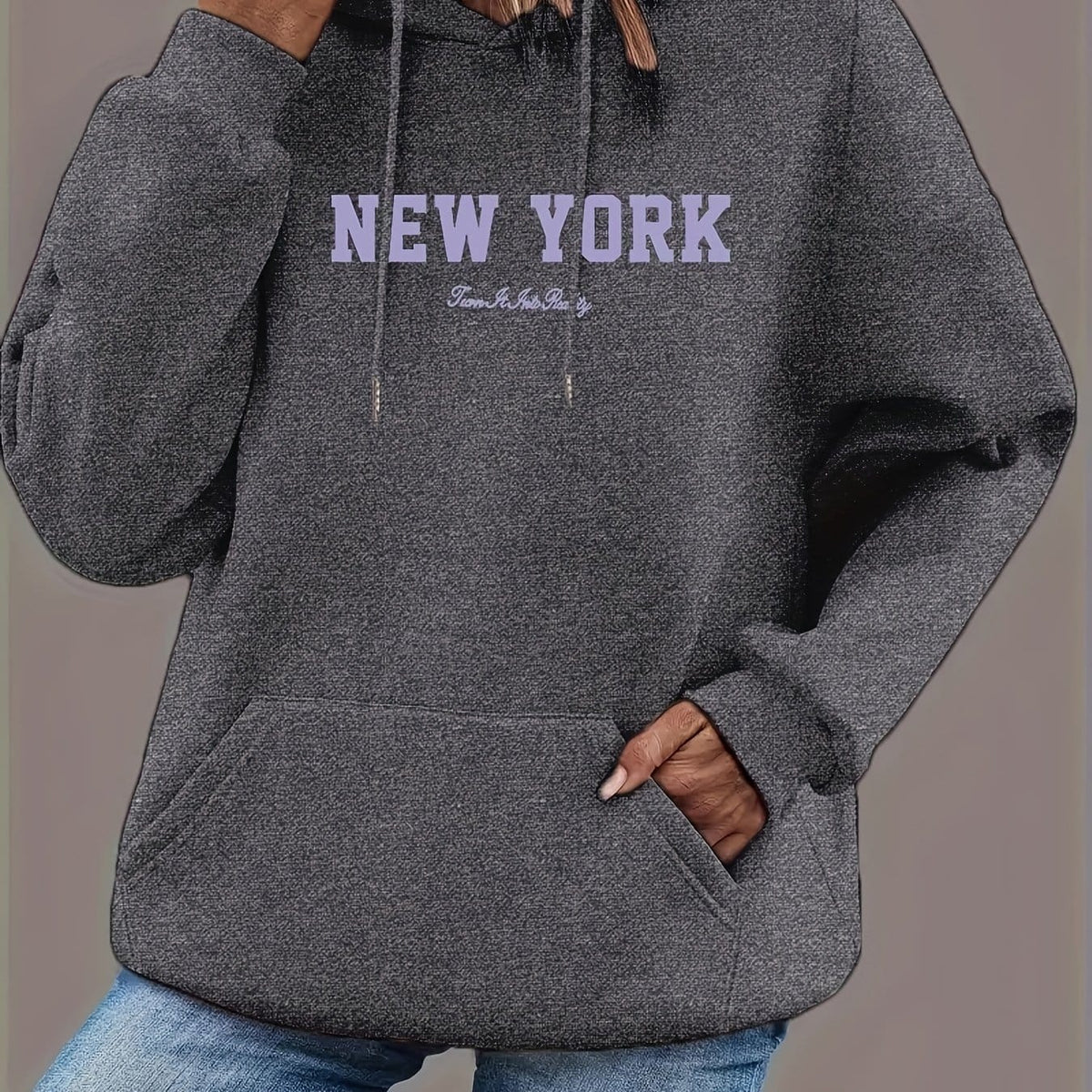 jkthpu-45 Dark Gray / UK 18 Plus Size Hooded Sweatshirt, Loose-Fitting Women'S Hoodie, Printed