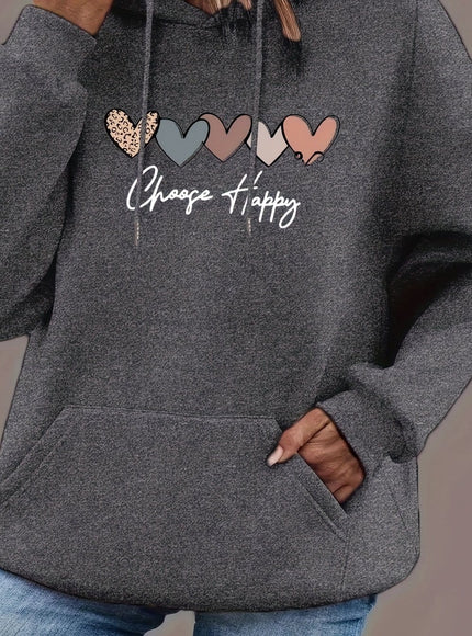 jkthpu-45 Dark Gray / UK 18 Women'S Plus Size Black Hoodie with "Choose Happy"