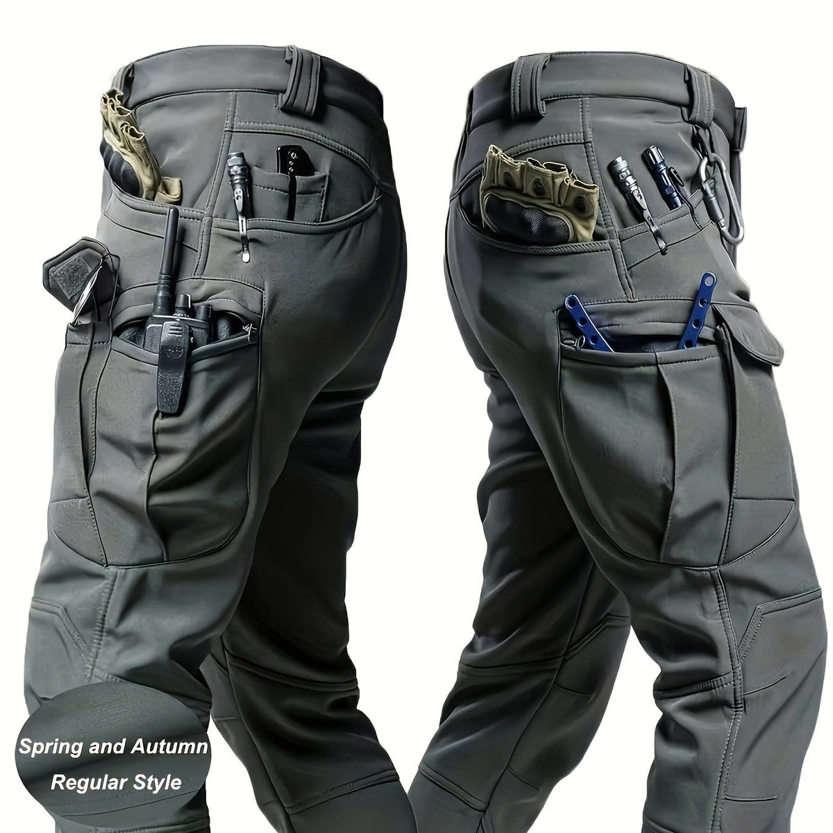 KissICON Dark Gray / UK 36 Durable MultiPocket Mens Outdoor Work  Tactical Trousers
