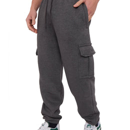 KissICON Dark Gray / UK 36 LABEL APPAREL Men's Cargo Fleece Joggers – 290GSM Heavyweight Fabric Trousers, Elastic Waist, Drawstring & Ribbed Cuffs – Soft Cotton Blend Casual Sweatpants with Side Cargo Pockets Bottoms