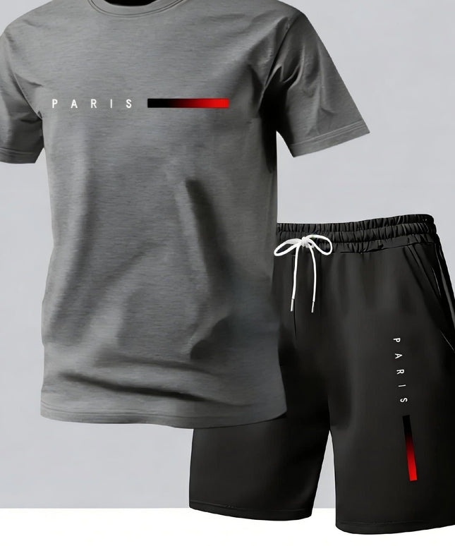 KissICON Dark Gray / UK 36 Paris Print Mens Summer TShirt  Shorts Set
