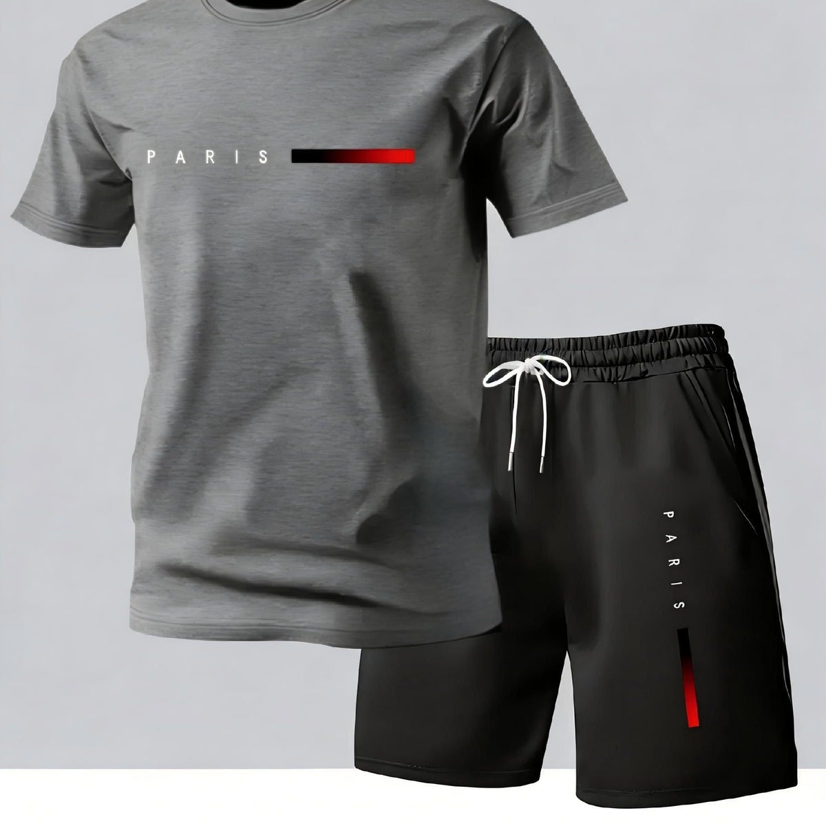 KissICON Dark Gray / UK 36 Paris Print Mens Summer TShirt  Shorts Set