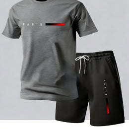 KissICON Dark Gray / UK 36 Paris Print Mens Summer TShirt  Shorts Set