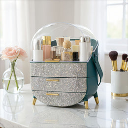 KissICON Dark Green / 24.5*17*37cm Diamond Makeup Organiser – Clear Lid Storage Box