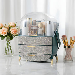 KissICON Dark Green / 24.5*17*37cm Diamond Makeup Organiser – Clear Lid Storage Box