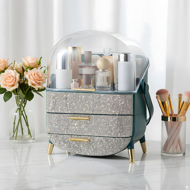 Diamond Makeup Organiser – Clear Lid Storage Box