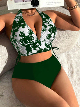 KissICON Dark Green / S-XL Swim Lushoire Beach Curve Tie-dye Halter Top