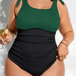 KissICON Dark Green / UK 16 Women's Colorblock Wrap One-piece Swimsuit