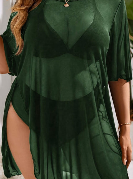 KissICON Dark Green / UK 18 Curve Green Mesh Beach Coverup