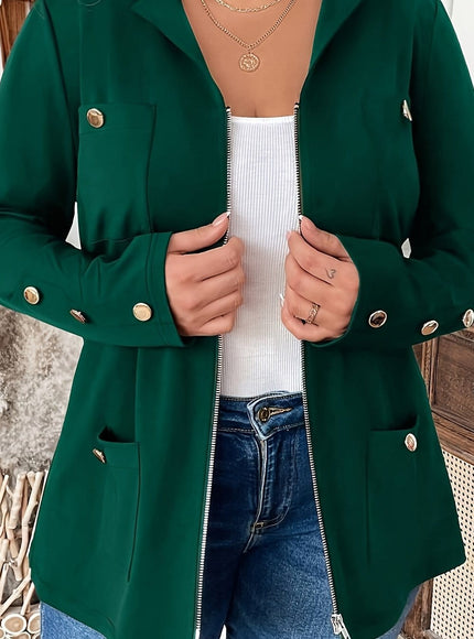 KissICON Dark Green / UK 18 Elegant Curve Zipup Jacket – Flared Hem Versatility