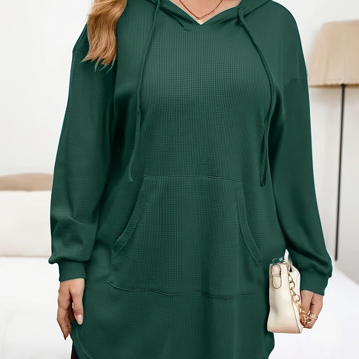 jkthpu-45 Dark Green / UK 18 Plus Size Dark Green Drawstring Hooded Pullover Sweatshirt – Oversized Fit