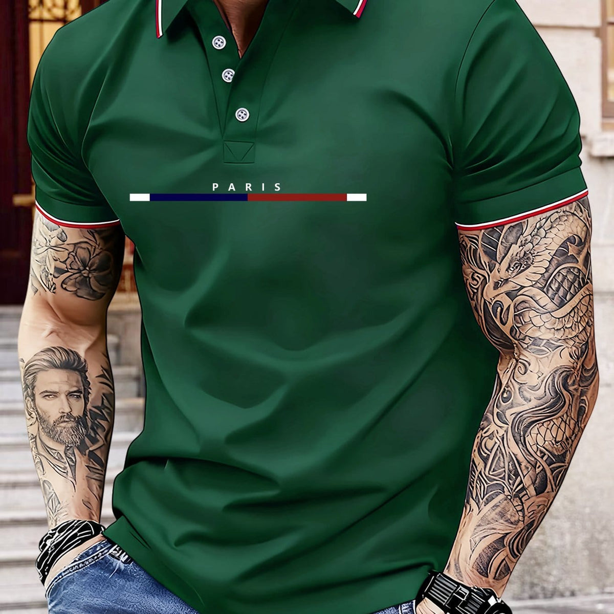 KissICON Dark Green / UK 36 Paris Letters Classic Unisex Polo Summer Casual  Sporty