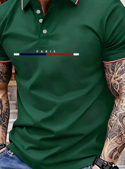 KissICON Dark Green / UK 40 Paris Letters Classic Unisex Polo Summer Casual  Sporty