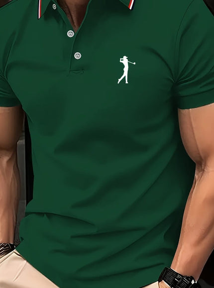 KissICON Dark Green / UK 42 SpringSummer Mens Printed ShortSleeve Golf Shirt