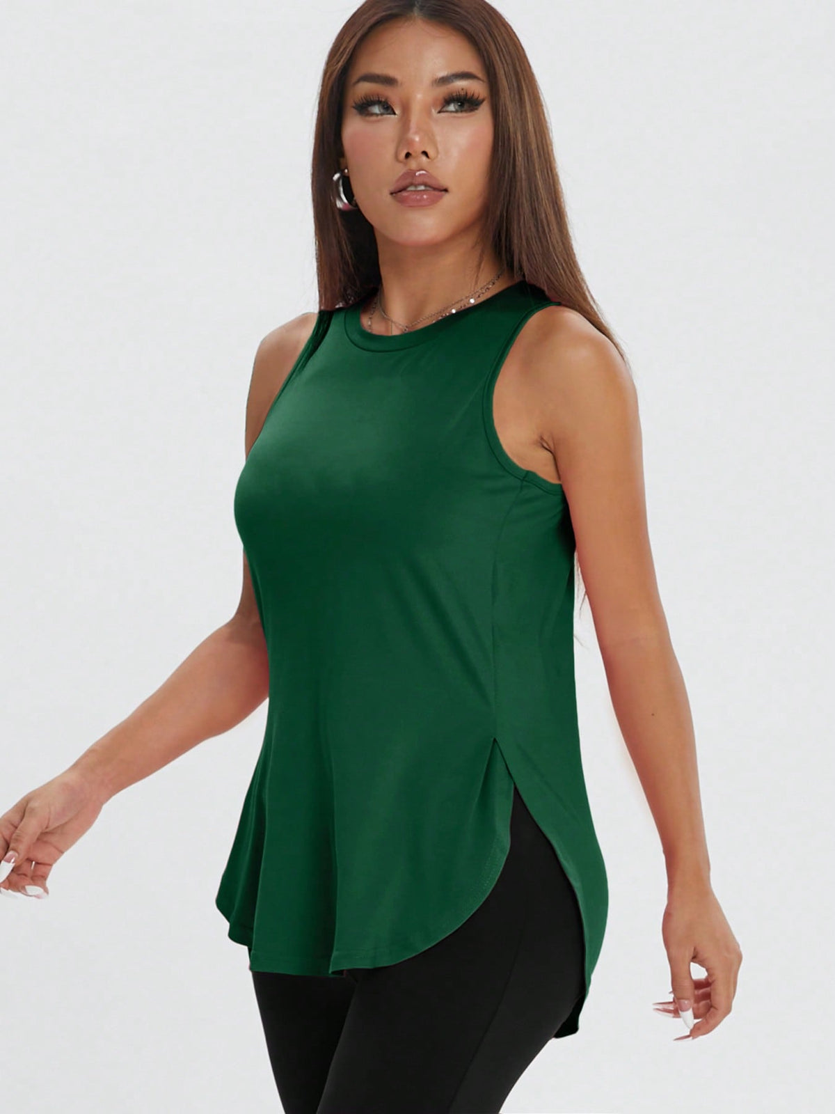 ZW Sports Apparel Dark Green / XS Casual Loose Side Slit Sleeveless Pullover Workout Top