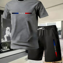 KissICON Dark Grey 2 / UK 42 Paris Print Mens Summer TShirt  Shorts Set