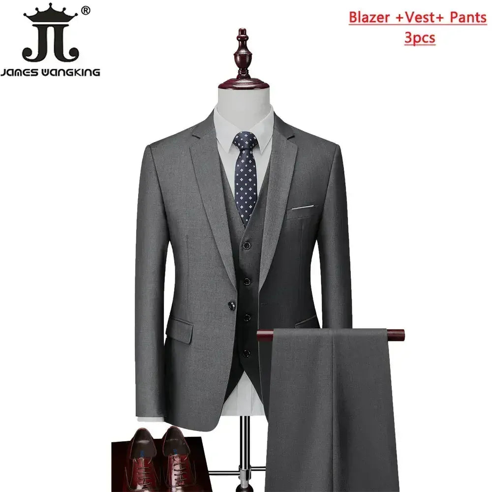 KissICON Dark grey 3Pcs / M (US XXS) Mens Solid Color Formal Business 3Piece Suit M6XL