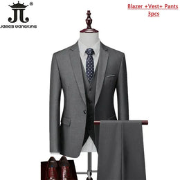 KissICON Dark grey 3Pcs / M (US XXS) Mens Solid Color Formal Business 3Piece Suit M6XL