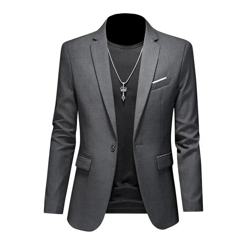 KissICON Dark grey / Asian XL (US S) Luxury Mens Blazer Solid Color Casual Business Wedding