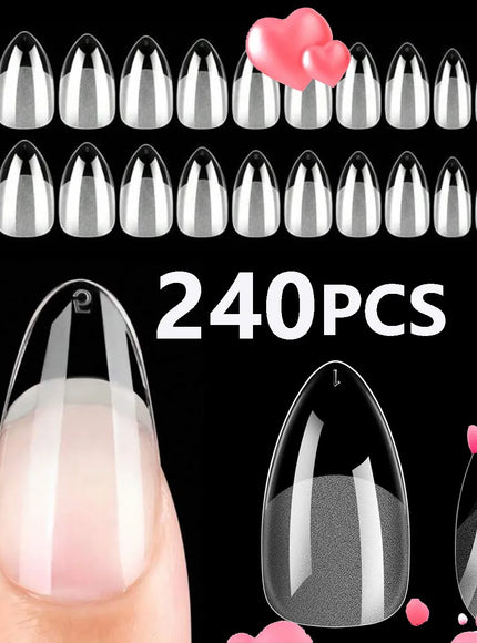 KissICON Dark Grey KissIcon Short Almond Nail Tips Clear Gel Press
