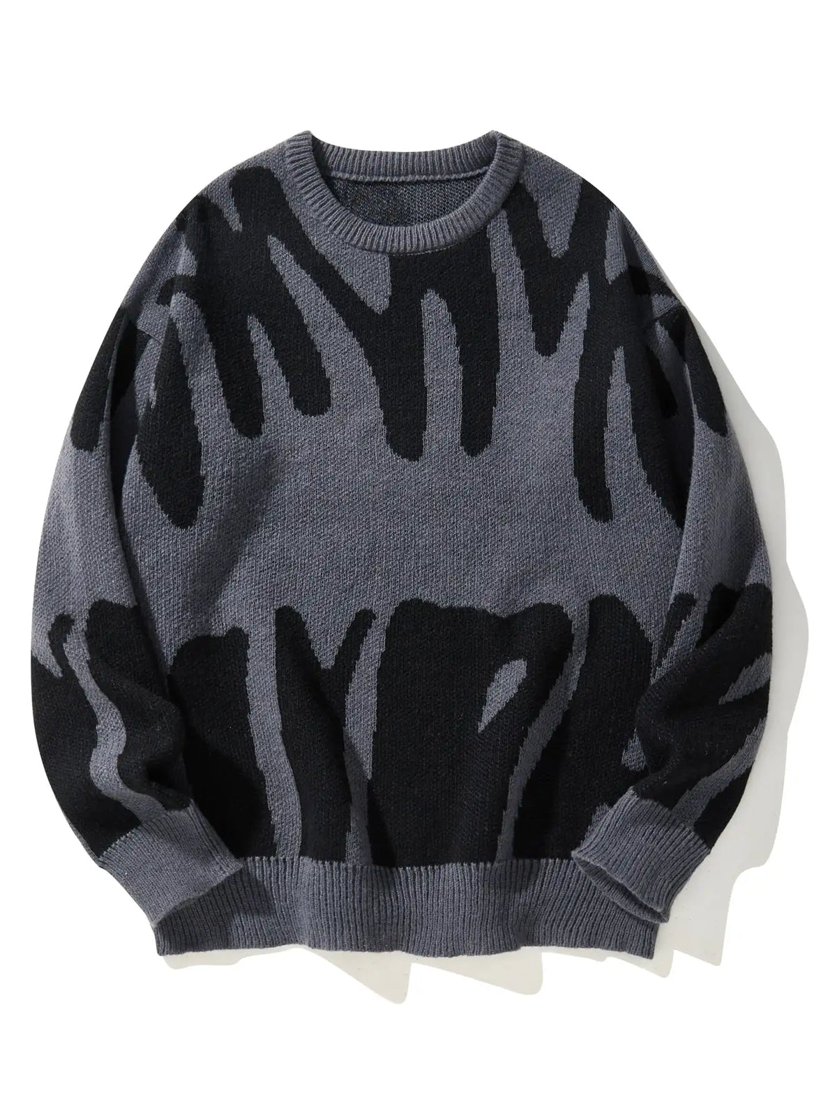 KissICON Dark Grey / M Trendy Irregular Jacquard ColorBlock Mens Pullover Sweater