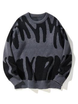 KissICON Dark Grey / M Trendy Irregular Jacquard ColorBlock Mens Pullover Sweater