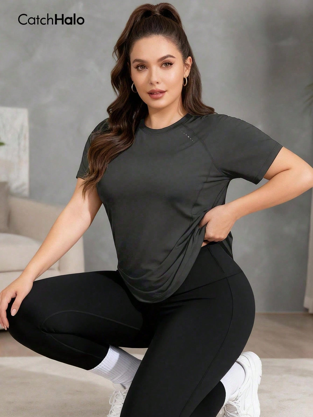 CatchHalo Dark Grey / S-XL T-Shirt With Asymmetric Hem,
