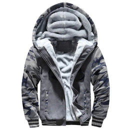 KissICON Dark Grey / XXL Mens Camo Thicken Fleece Lined Winter Streetwear Jacket