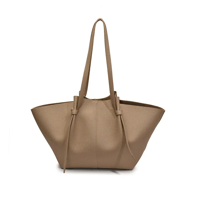 KissICON Dark Khaki / 26x53x10.5cm Pleated Tote – Women's Wing-inspired Statement