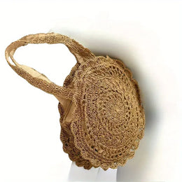 KissICON Dark Khaki Fashionable Flower Shoulder Round Large-capacity Hollow Straw