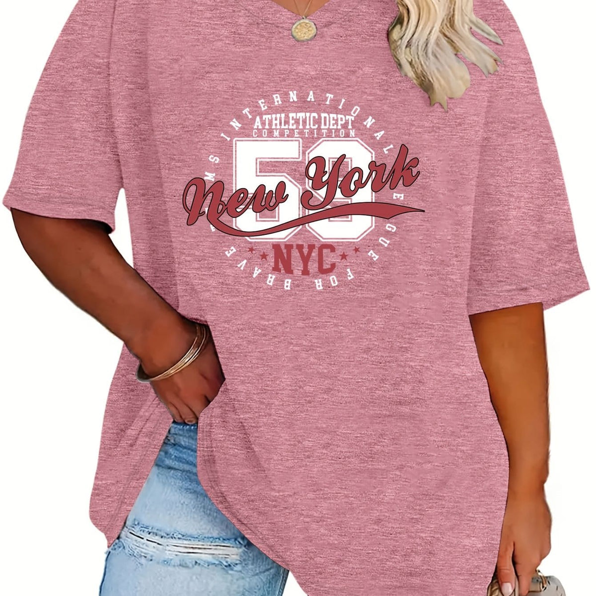 jkthpu-45 Dark Pink / UK 16 Plus Size, Plus Size Women's Fashion Letter Print