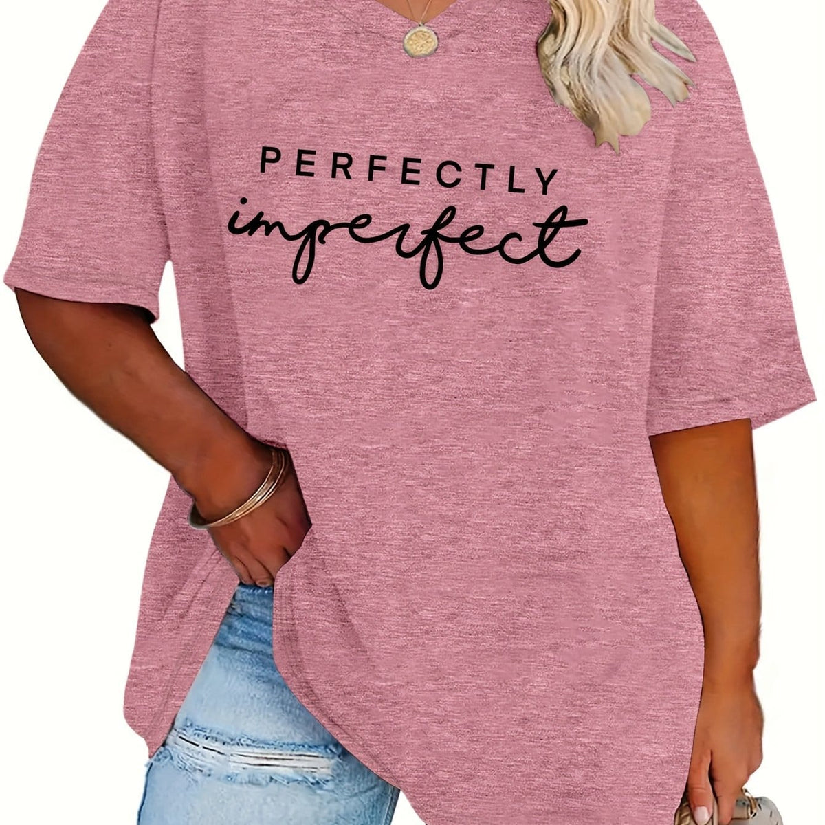 jkthpu-45 Dark Pink / UK 16 Plus Size, Women's Plus Size Oversized T-Shirt -