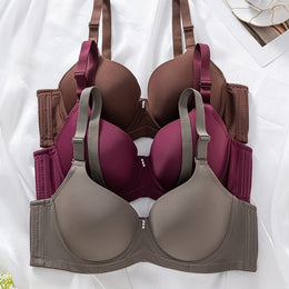 KissICON Dark Red+Green+Brow / EU 85C 3pcs Women's Curve Push-up Bras – Fit Underwire Nylon